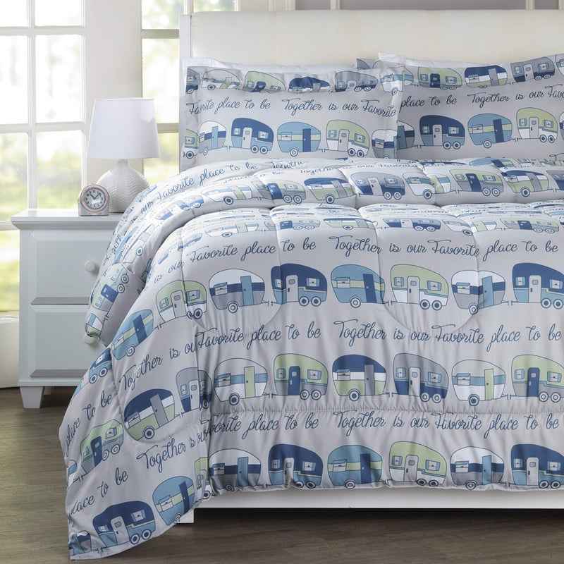 The Lakeside Collection Our Favorite Place is Together Bedding Comforter Set - King - 3 Pieces,Blue/Gray